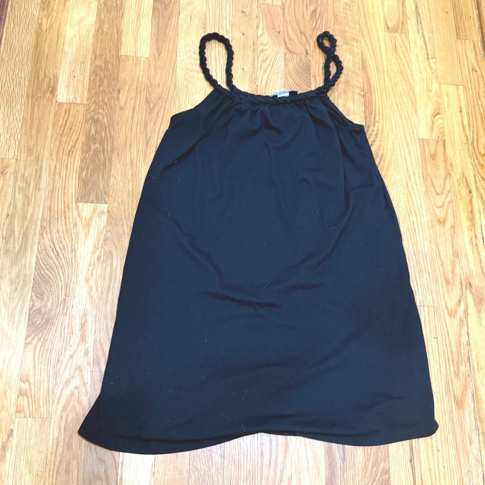 Portocruz Black Mini Dress Braided Straps Sleeveless Jersey Knit Large